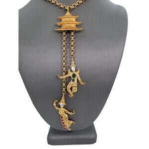 Vintage Kenneth Jay Lane KJL Balinese Dancers Asian Pagoda Brooch Necklace